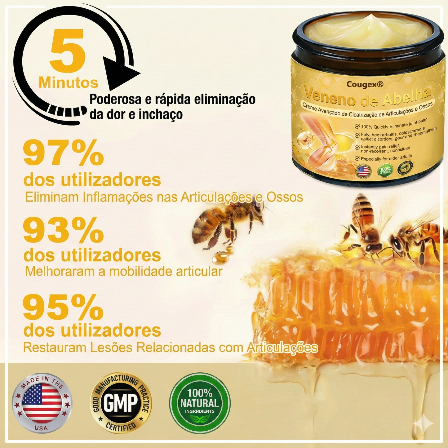 Cougex® Creme Avançado de Cicatrização de Articulações e Ossos com Veneno de Abelha